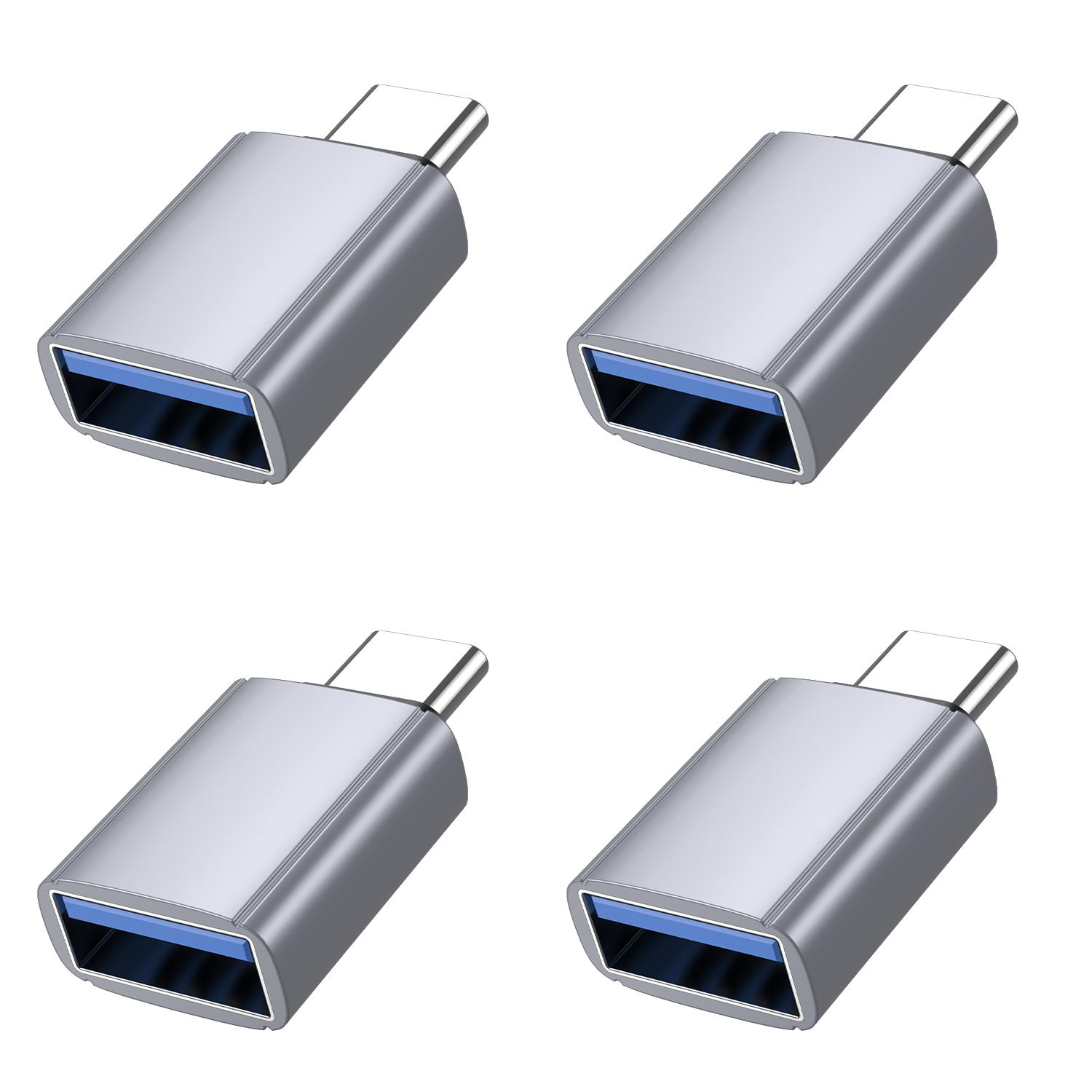 4x USB A auf USB C Adapter OTG 3.2 Schnellladen Datenübertragung Silber
