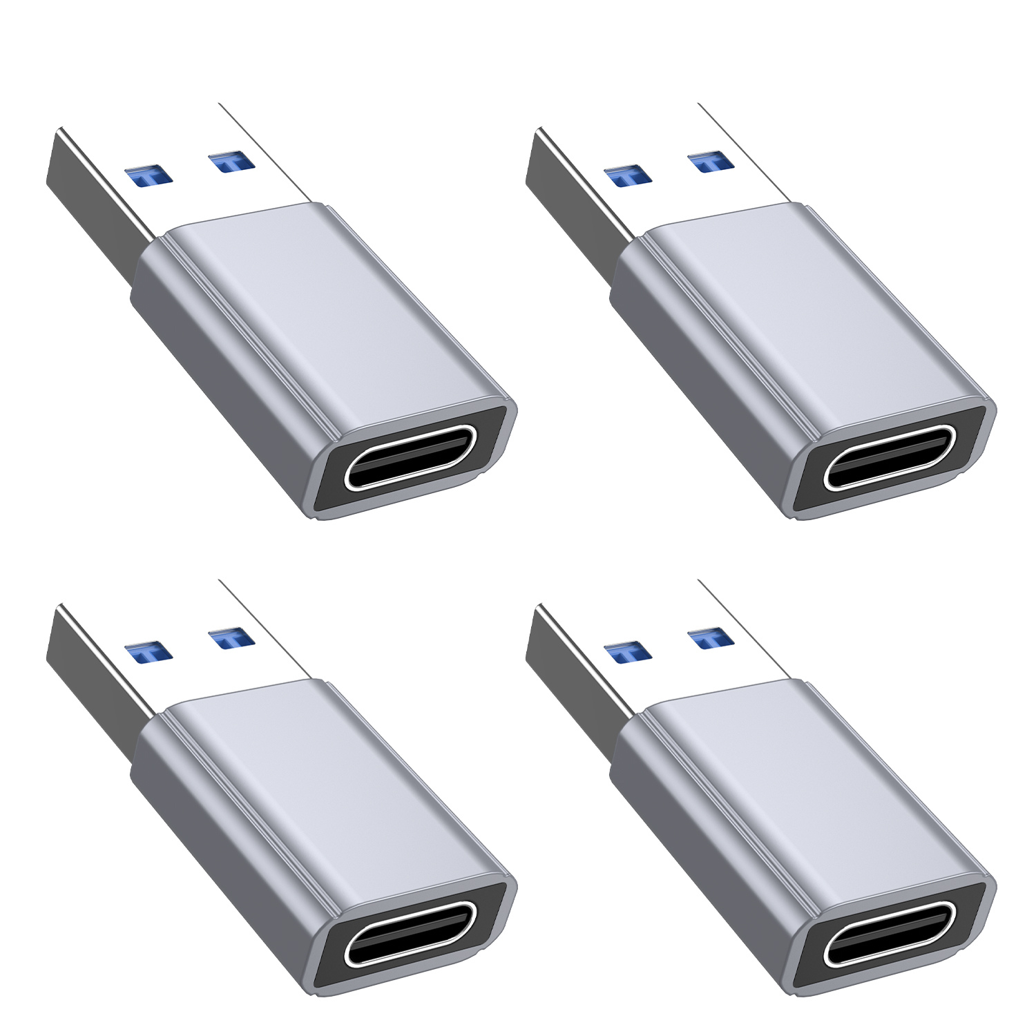 4 Stück USB C auf USB Adapter OTG 3.2 Schnellladen Datenübertragung Silber
