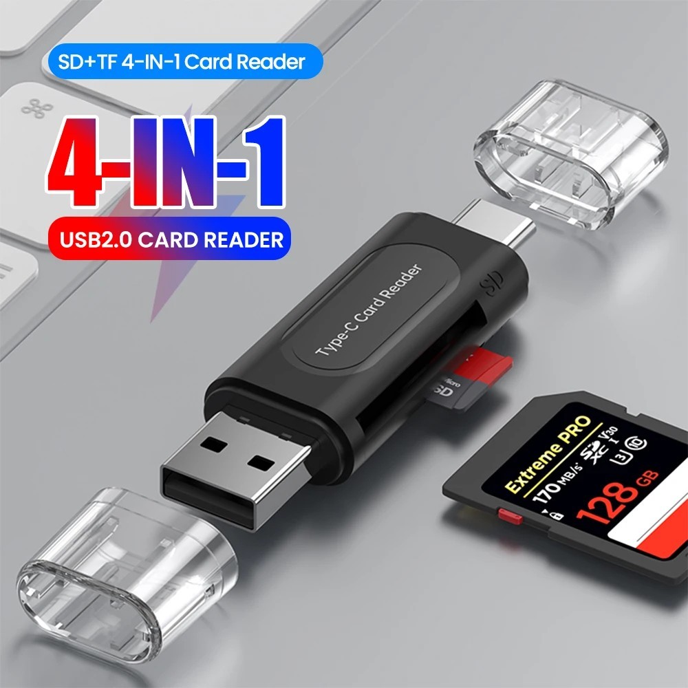 4-in-1 USB-C Kartenleser Weiß SD TF SDXC SDHC MMC Card Reader Adapter weiß