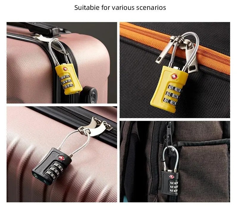 TSA Kofferschloss mit langem Stahlseil 80 mm 3-stellig Zahlenschloss Schwarz