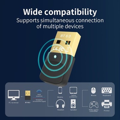 Bluetooth 6.0 Adapter USB Dongle PC Maus Tastatur Kopfhörer 20m Range