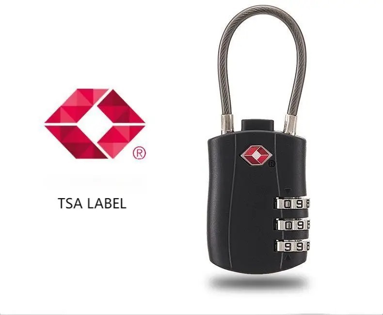 TSA Kofferschloss mit Kabelbügel 79 mm 3-stellig Zahlenschloss Schwarz