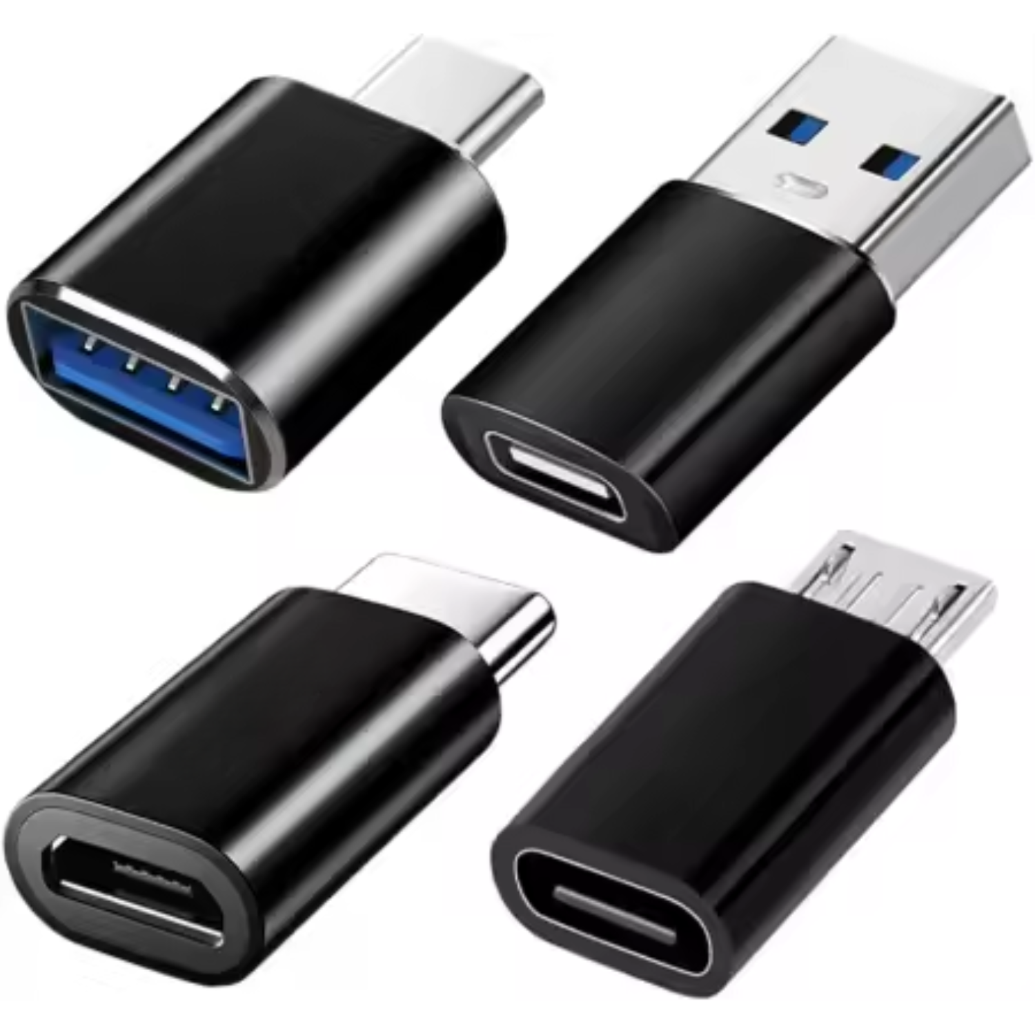 USB C USB A Micro USB Adapter Set OTG 3.2 Schnellladen Datenübertragung Schwarz