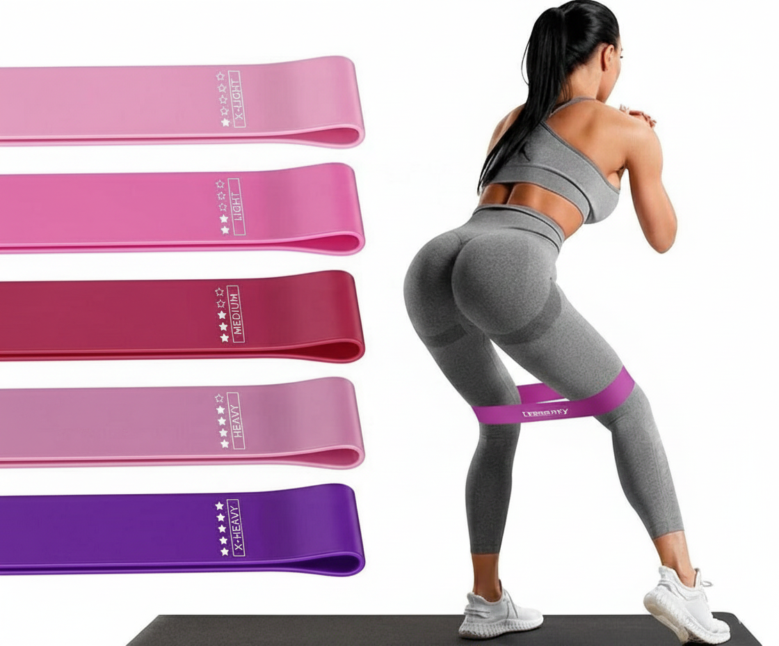 5er Set Widerstandsbänder Pink Rot (Loop Bands) Latex Fitness Yoga + Beutel