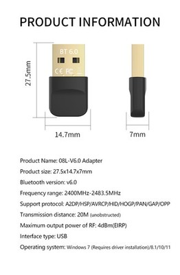 Bluetooth 6.0 Adapter USB Dongle PC Maus Tastatur Kopfhörer 20m Range