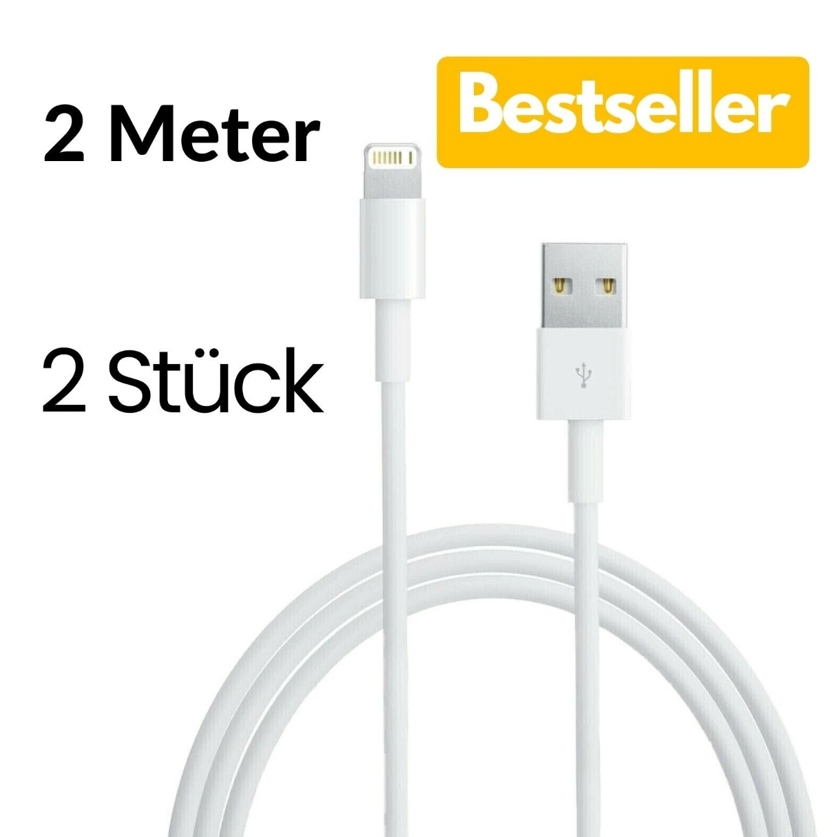 2 Stück Ladekabel für iPhone 2m 8 X XR XS 11 12 13 14 Pro Max iPad für Apple