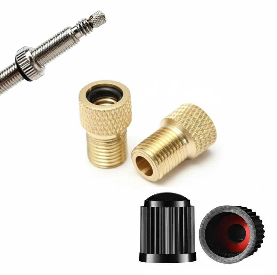 Fahrrad-Ventil Adapter Set 2 Presta-Schrader-Adapter + 2 Kappen 4er Set
