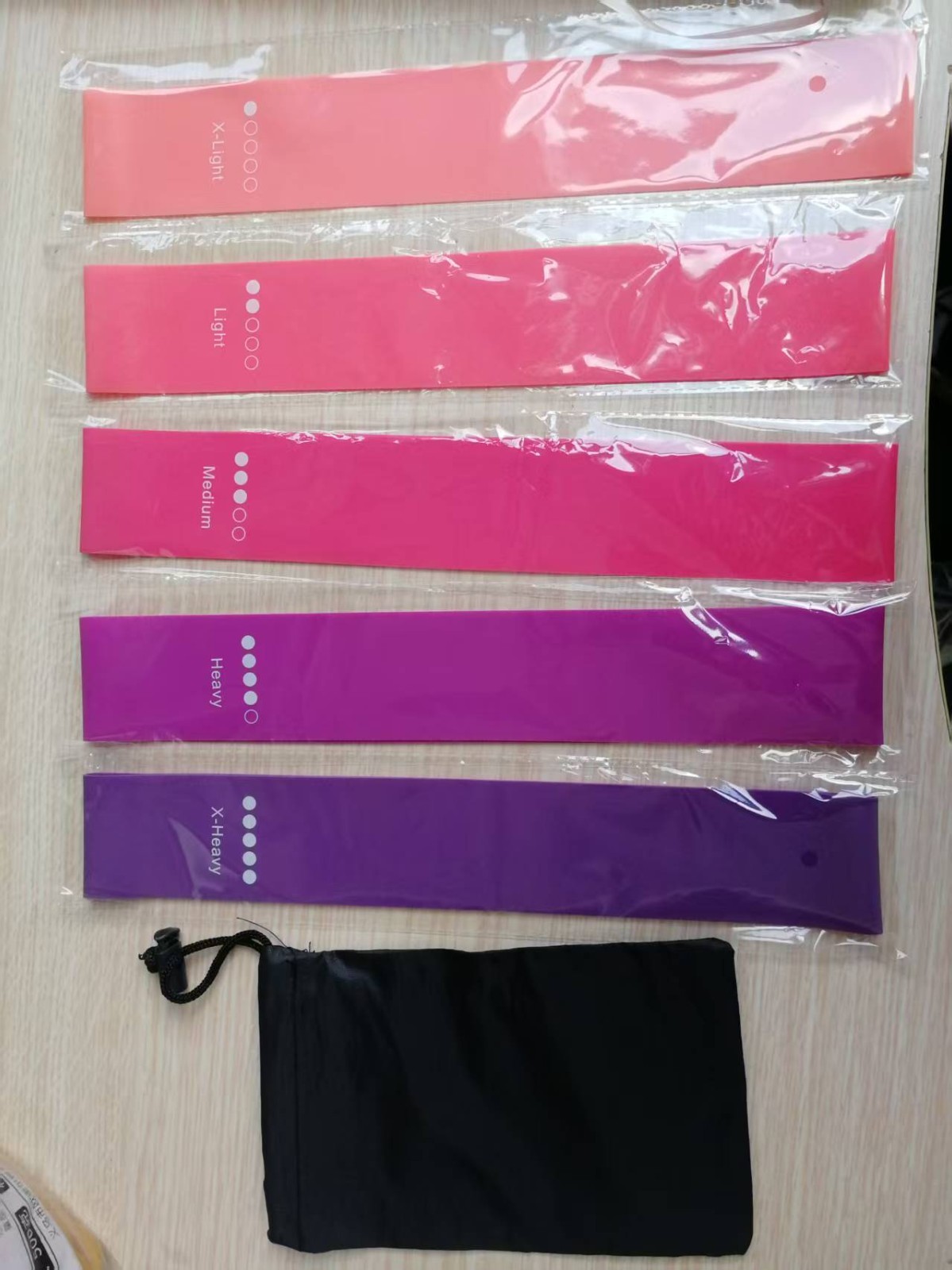 5er Set Widerstandsbänder Pink Lila (Loop Bands) Latex Fitness Yoga + Beutel