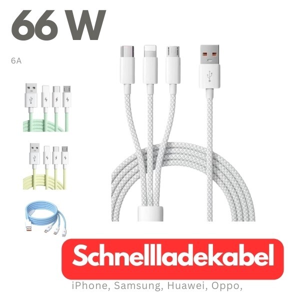 1,2m Multi USB Ladekabel 3 in 1 USB C Micro Kabel für iPhone Samsung – Rot