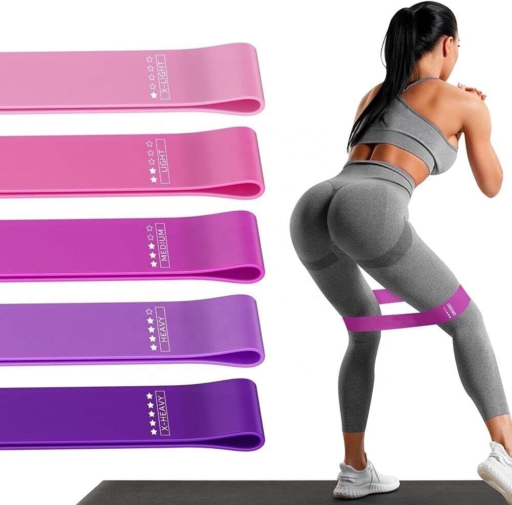5er Set Widerstandsbänder Pink Lila (Loop Bands) Latex Fitness Yoga + Beutel