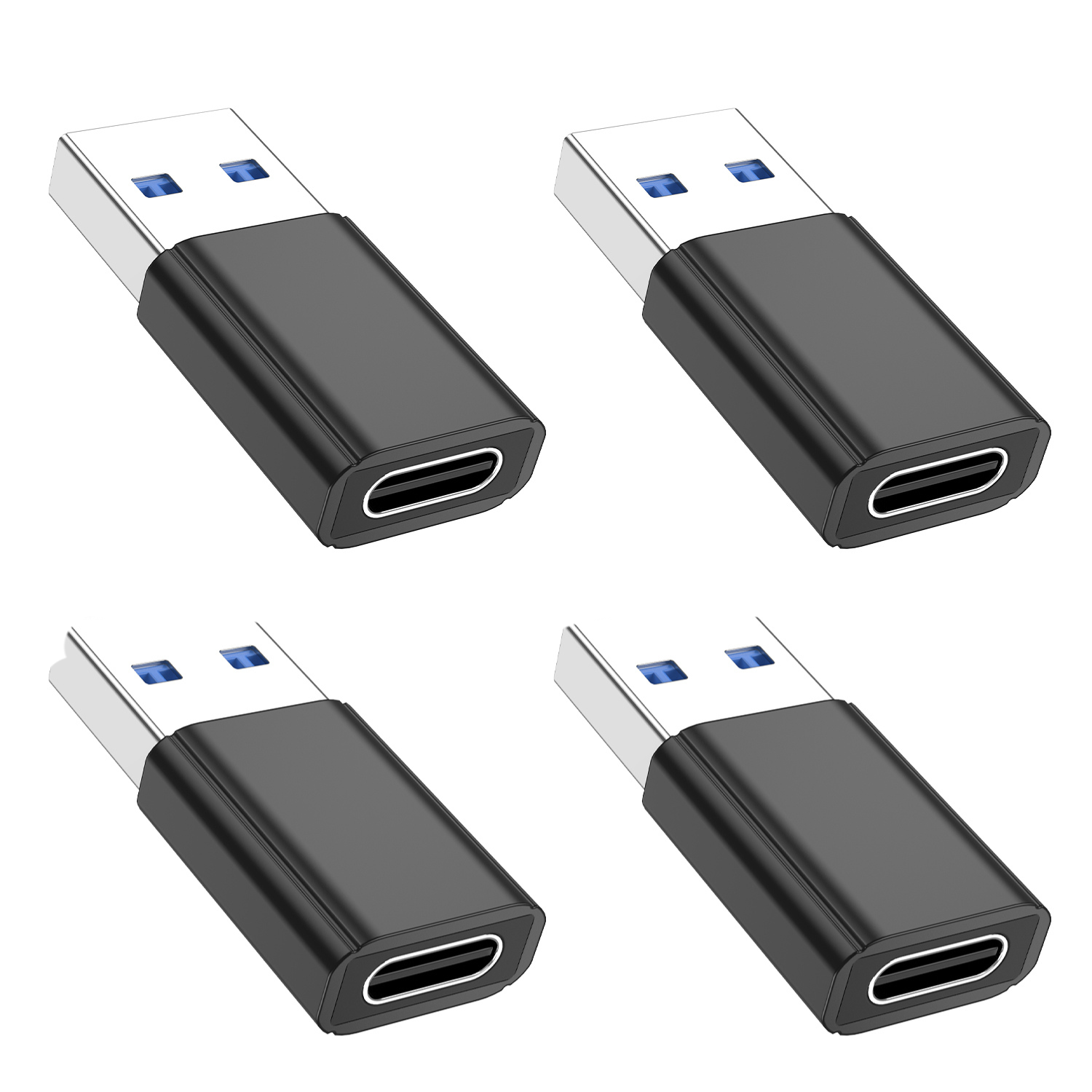 4 Stück USB A auf USB C Adapter OTG 3.2 Schnellladen Datenübertragung Schwarz