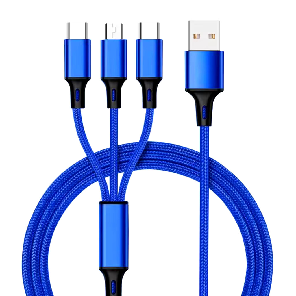 1,2m Multi USB Ladekabel 3 in 1 Typ-C Micro iPhone Huawei Blau Universal